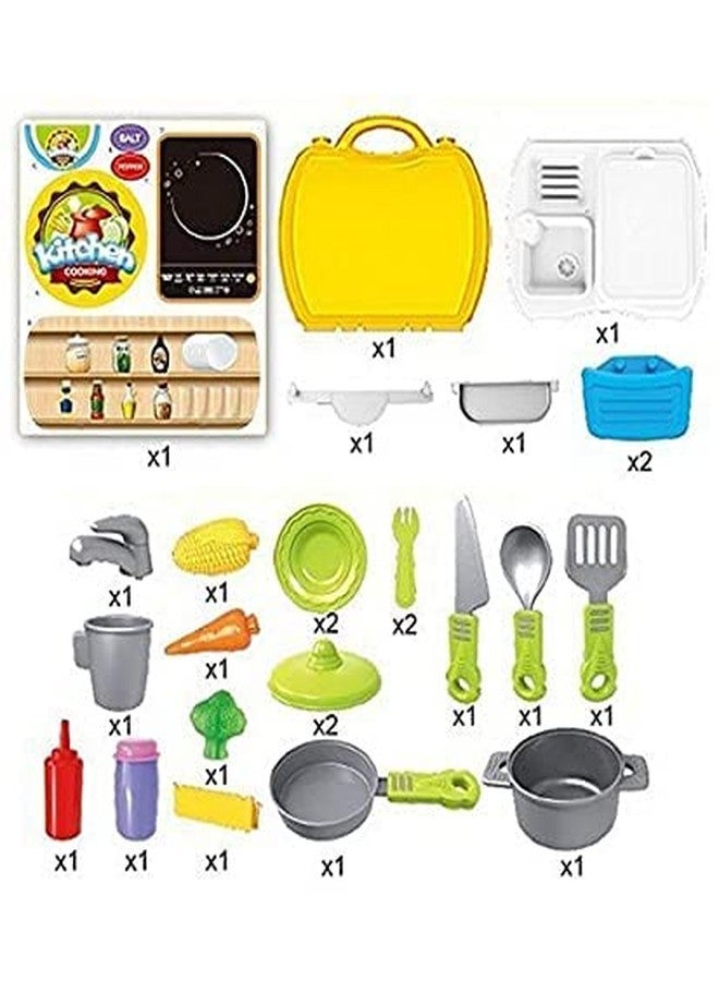 BlackZone Luxury Dream Kitchen Set Pretend Play Toys for Girls with Suitcase Carry Case (Yellow) (Dream Kitchen) - Image 2